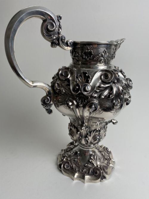 PORTUGUESE SOLID SILVER EWER CENTREPIECE JUG ROCCOCO 1284 GRAMS - ADDITIONAL PHOTO 2