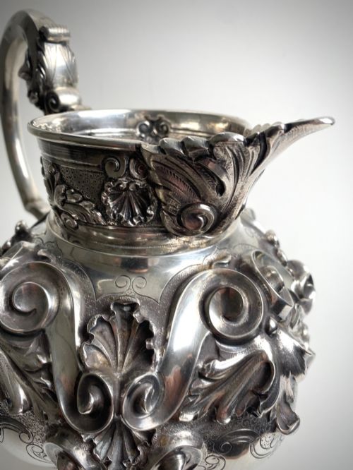 PORTUGUESE SOLID SILVER EWER CENTREPIECE JUG ROCCOCO 1284 GRAMS - ADDITIONAL PHOTO 3