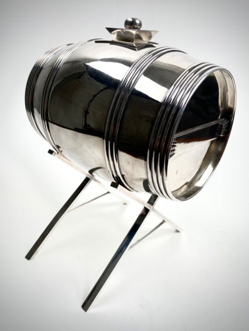 NOVELTY ANTIQUE SOLID SILVER STERLING WHISKY BARREL FRANCE C1900 - ADDITIONAL PHOTO 2