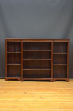 LONG EDWARDIAN MAHOGANY OPEN BOOKCASE