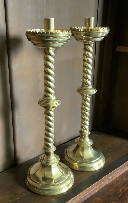 Very large GOTHIC Brass Ecclesiastical candle sticks c1880