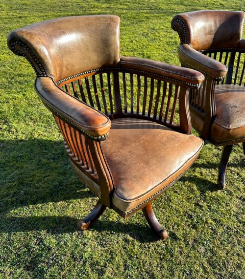 PAIR OF VICTORIAN MAHOGANY LEATHER DESK LIBRARY CHAIRS - ADDITIONAL PHOTO 1