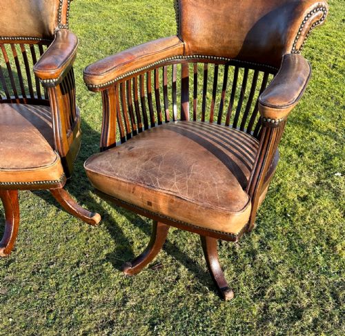 PAIR OF VICTORIAN MAHOGANY LEATHER DESK LIBRARY CHAIRS - ADDITIONAL PHOTO 2