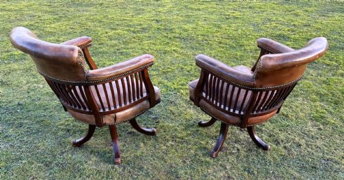 PAIR OF VICTORIAN MAHOGANY LEATHER DESK LIBRARY CHAIRS - ADDITIONAL PHOTO 3