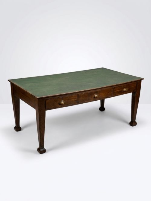 19thc Solid Oak Leather Topped Wages Desk