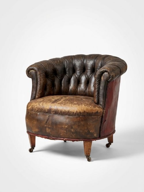 19thc Leather Country House Armchair