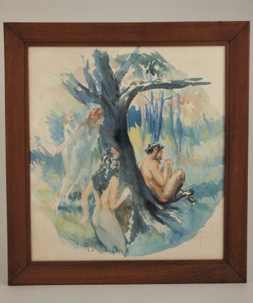 WATERCOLOUR PAINTING OF PAN AND THE THREE GRACES