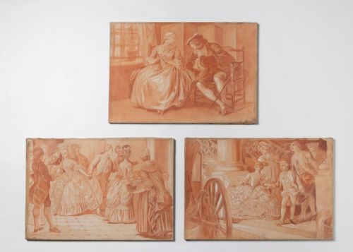 Set of Three French Oil on Canvas Paintings