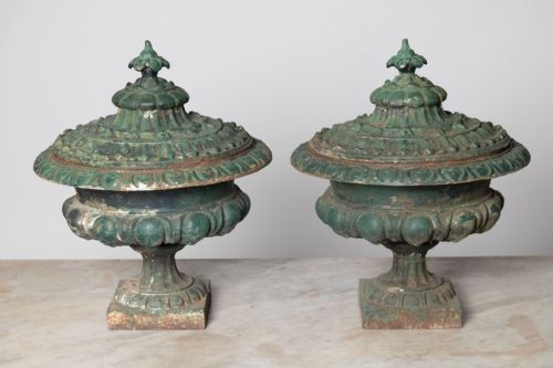 PAIR OF ANTIQUE URNS WITH THE ORIGINAL LIDS