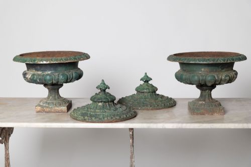 PAIR OF ANTIQUE URNS WITH THE ORIGINAL LIDS - ADDITIONAL PHOTO 11