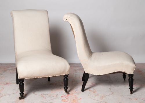 SCROLL BACK PAIR OF FRENCH SLIPPER CHAIRS
