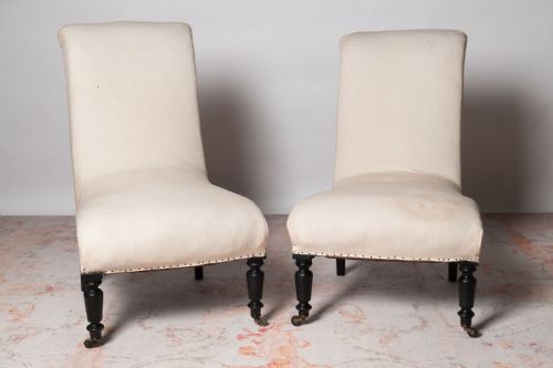 SCROLL BACK PAIR OF FRENCH SLIPPER CHAIRS - ADDITIONAL PHOTO 1