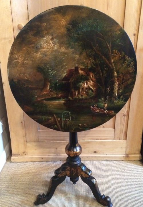 Antique Papier Mache Painted Tilt Top Table