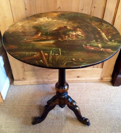 fig 1. Antique Papier Mache Painted Tilt Top Table