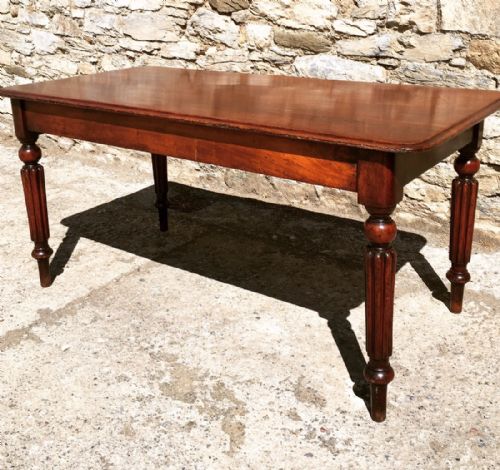 Victorian Mahogany Library Table on Reeded Legs
