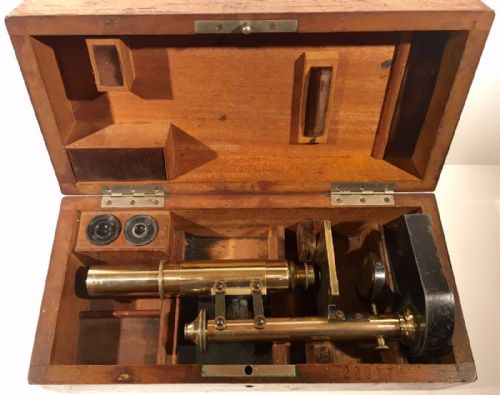 fig 1. Antique Leitz Wetzlar Brass Microscope from Queens College Cambridge University