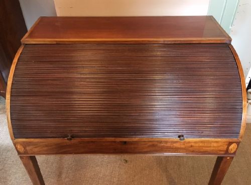 ANTIQUE 19TH CENTURY MAHOGANY INLAID LADIES ROLL TOP WRITING DESK - ADDITIONAL PHOTO 7