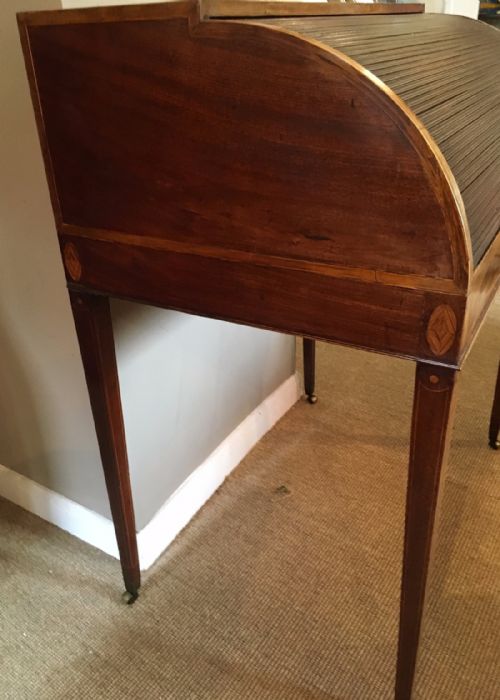 ANTIQUE 19TH CENTURY MAHOGANY INLAID LADIES ROLL TOP WRITING DESK - ADDITIONAL PHOTO 8
