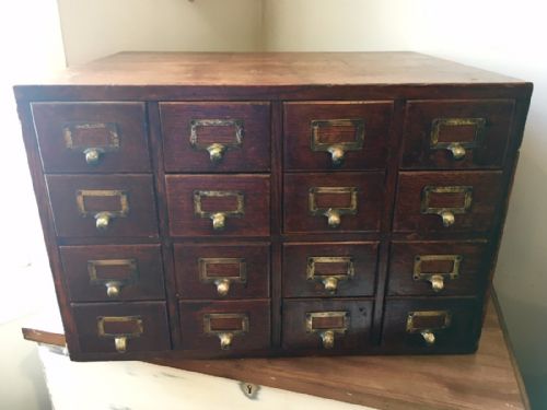 fig 1. Large Bank of 16 Oak Filing Drawers