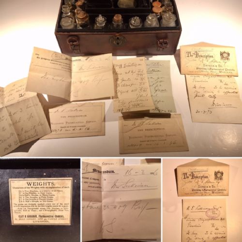 fig 4. Antique Victorian Leather Doctor's Apothecary Medicine Case with Bottles