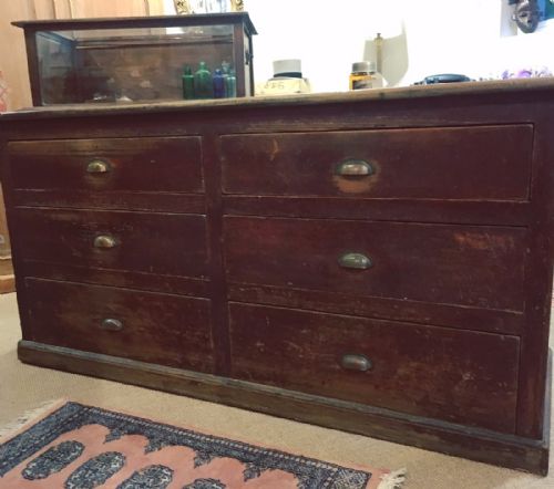 fig 1. Antique Pine Shop Counter with 6 Drawers in the Original Paint
