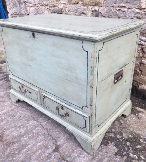 fig 1. Antique Painted Pine Blanket Box Chest with Two Drawers