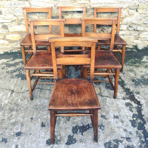 Set of 6 Antique Church Chapel Chairs