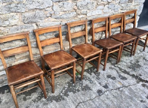 fig 1. Set of 6 Antique Church Chapel Chairs