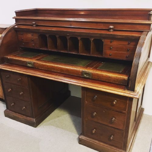 Antique Victorian Mahogany Cylinder Roll Top Desk
