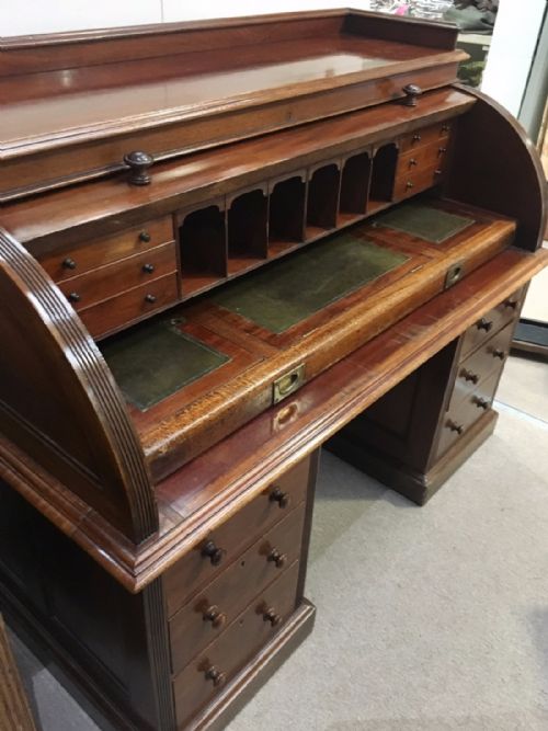 fig 1. Antique Victorian Mahogany Cylinder Roll Top Desk