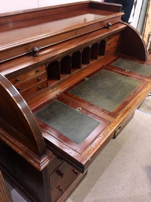 fig 2. Antique Victorian Mahogany Cylinder Roll Top Desk