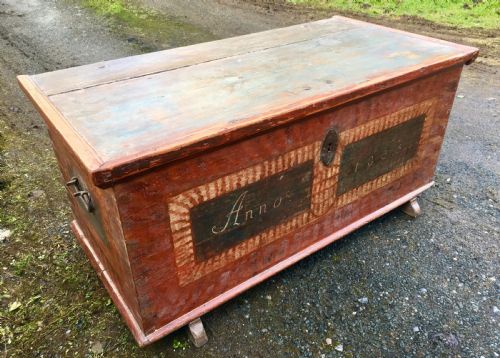 fig 1. Large Antique Swedish Painted Pine Marriage Chest 1835