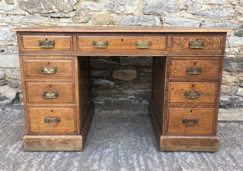fig 1. Antique Edwardian Oak Pedestal Desk