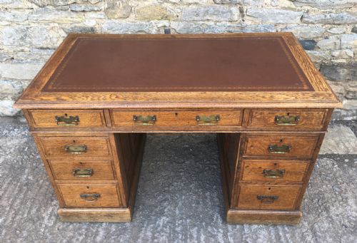 fig 2. Antique Edwardian Oak Pedestal Desk