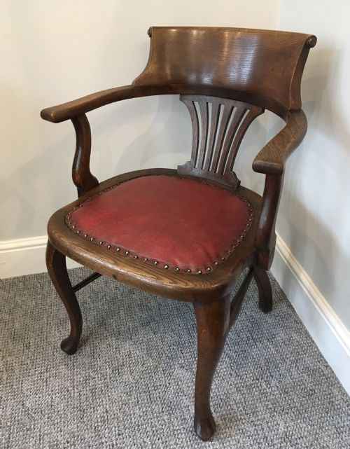 Antique Edwardian Oak Captains Desk Chair