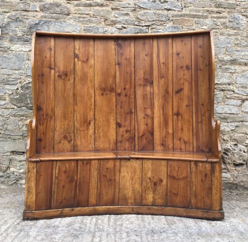 fig 1. Large Antique Pine High Back Curved Box Settle