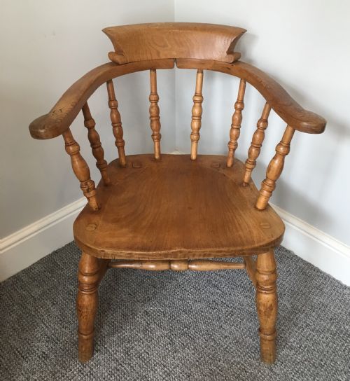 Antique Beech Smokers Bow Armchair by J Elliot and Son