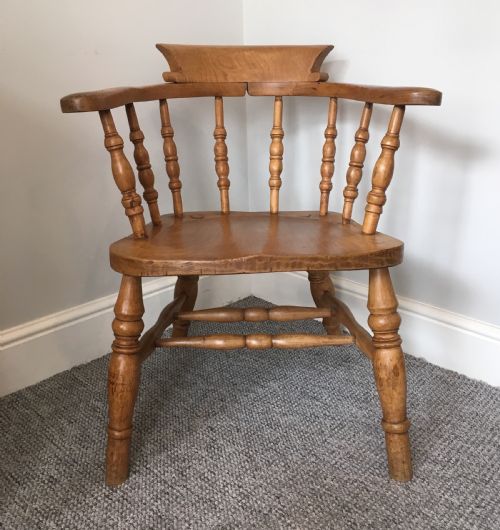 fig 1. Antique Beech Smokers Bow Armchair by J Elliot and Son