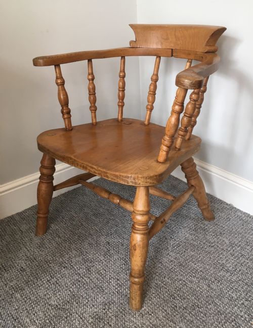 fig 2. Antique Beech Smokers Bow Armchair by J Elliot and Son