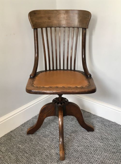 fig 1. Antique Edwardian Oak Swivel Office Desk Chair