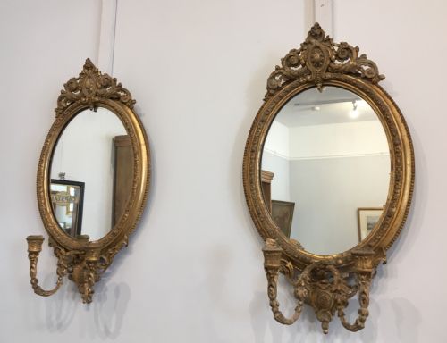 Pair of Antique Victorian Gilt Girandole Wall Mirrors