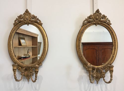 fig 1. Pair of Antique Victorian Gilt Girandole Wall Mirrors