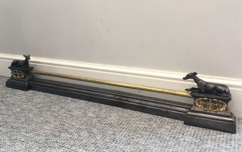 fig 1. Antique Iron and Brass Extending Fire Fender with Greyhound Mounts