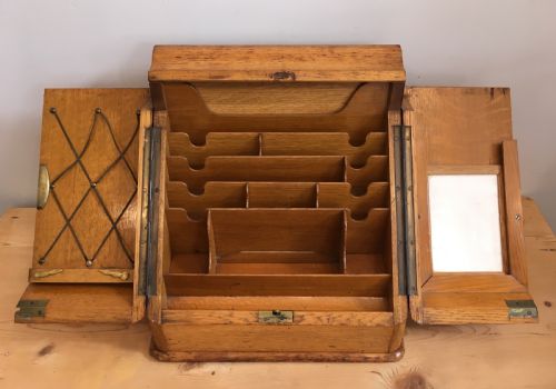 Antique Edwardian Oak Desktop Stationery Cabinet