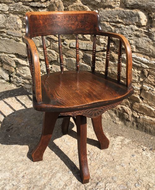 Antique Oak Swivel Office Desk Chair