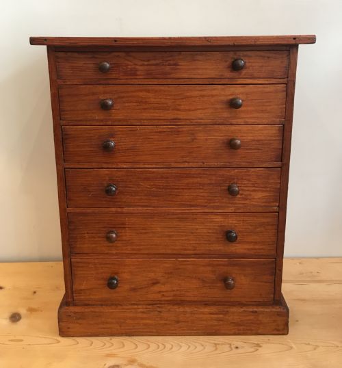 Antique Pine Tabletop Specimen Collectors Chest of Drawers