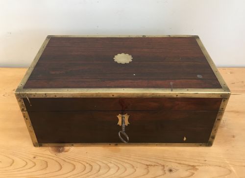 Antique Victorian Rosewood and Brass Bound Trinket Box