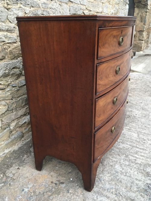 fig 2. Antique Georgian Flame Mahogany Bow Front Chest of Drawers