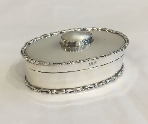 fig 1. Antique 1908 Sterling Silver Snuff or Pill Box with Pearl Cabochon