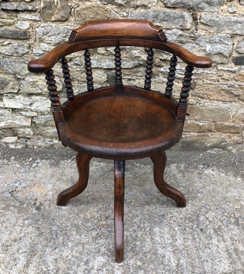 fig 1. Antique Victorian Oak Bobbin Turned Swivel Desk Chair